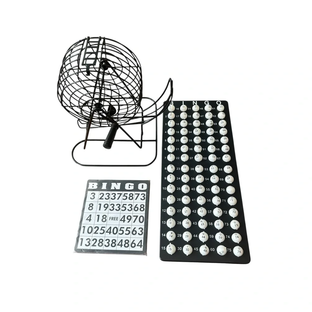 Nifty 18 Player Bingo Set Set Metal Cage Cards Board Tray NO CHIPS New Cards